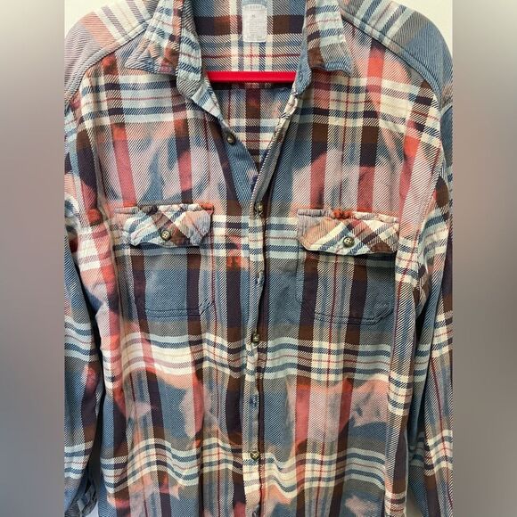 Custom Bleached Flannel Oversized Button Down Unisex Grunge Streetwear Plaid - Picture 4 of 8